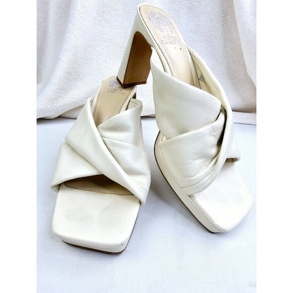 Vince Camuto Size 12 Women Elmindi Slip On Cross Strap Leather Cream Color Heels - Picture 13 of 14